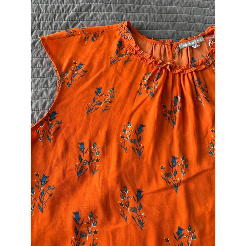 Daniel Rainn Orange Floral Ruffle Neck Sleeveless Blouse XXL D16908PR1 - Picture 4 of 8